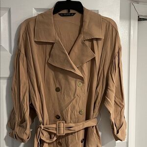 Zara Camel Double-Breasted Trench Coat Dress